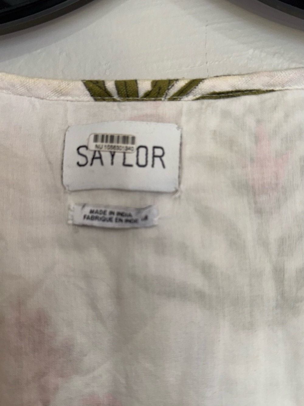 SAYLOR White Dress with Subtle Pink and Olive Floral Accents - Picture 12 of 16